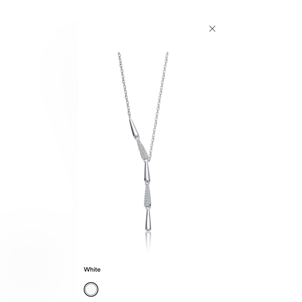 Sterling Silver Y-Drop Necklace with Pavé Teardrops - White